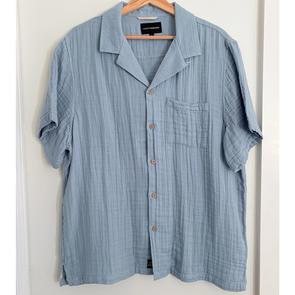 Lucky Brand Other - Lucky Brand 100% Cotton Gauze Button Up Casual Shirt Blue Large Short Sleeve